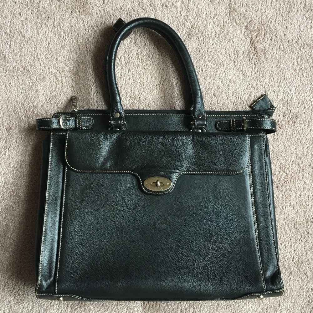 Black faux leather briefcase